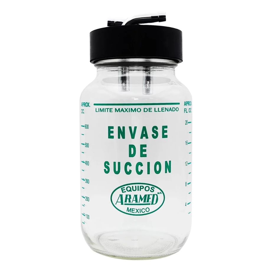 Frasco de Vidrio 1 Litro Aramed para Succión con Tapa 2
