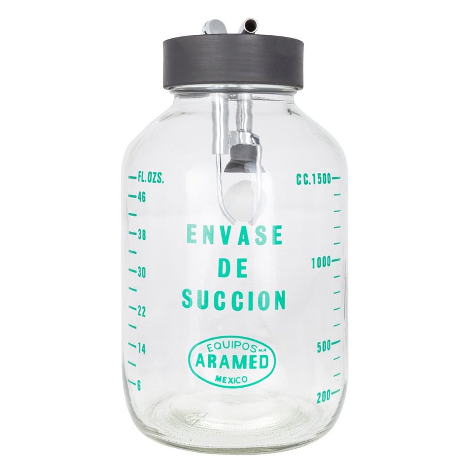Frasco de Vidrio 1.78 L Aramed para Succión con Tapa, Niples y Flotador 8 Frasco de Vidrio 1.78 L Aramed para Succión con Tapa, Niples y Flotador 8